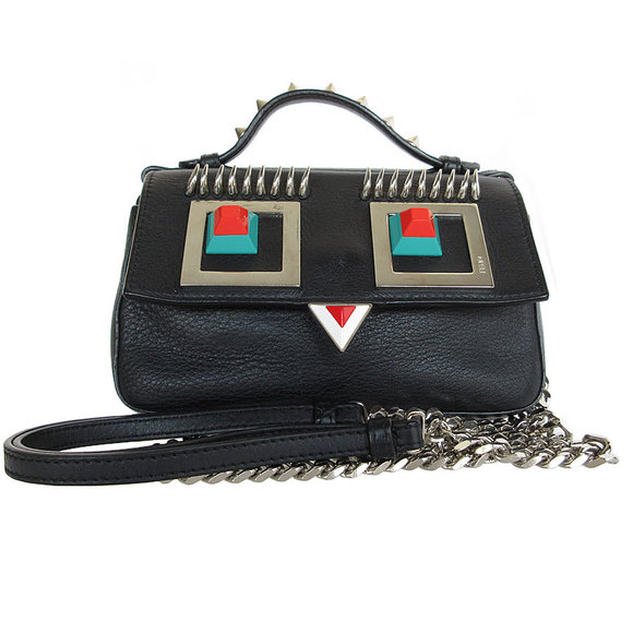 Fendi Crossbody Beige Leather Double Baguette Black Yellow - Picture 1 of 5